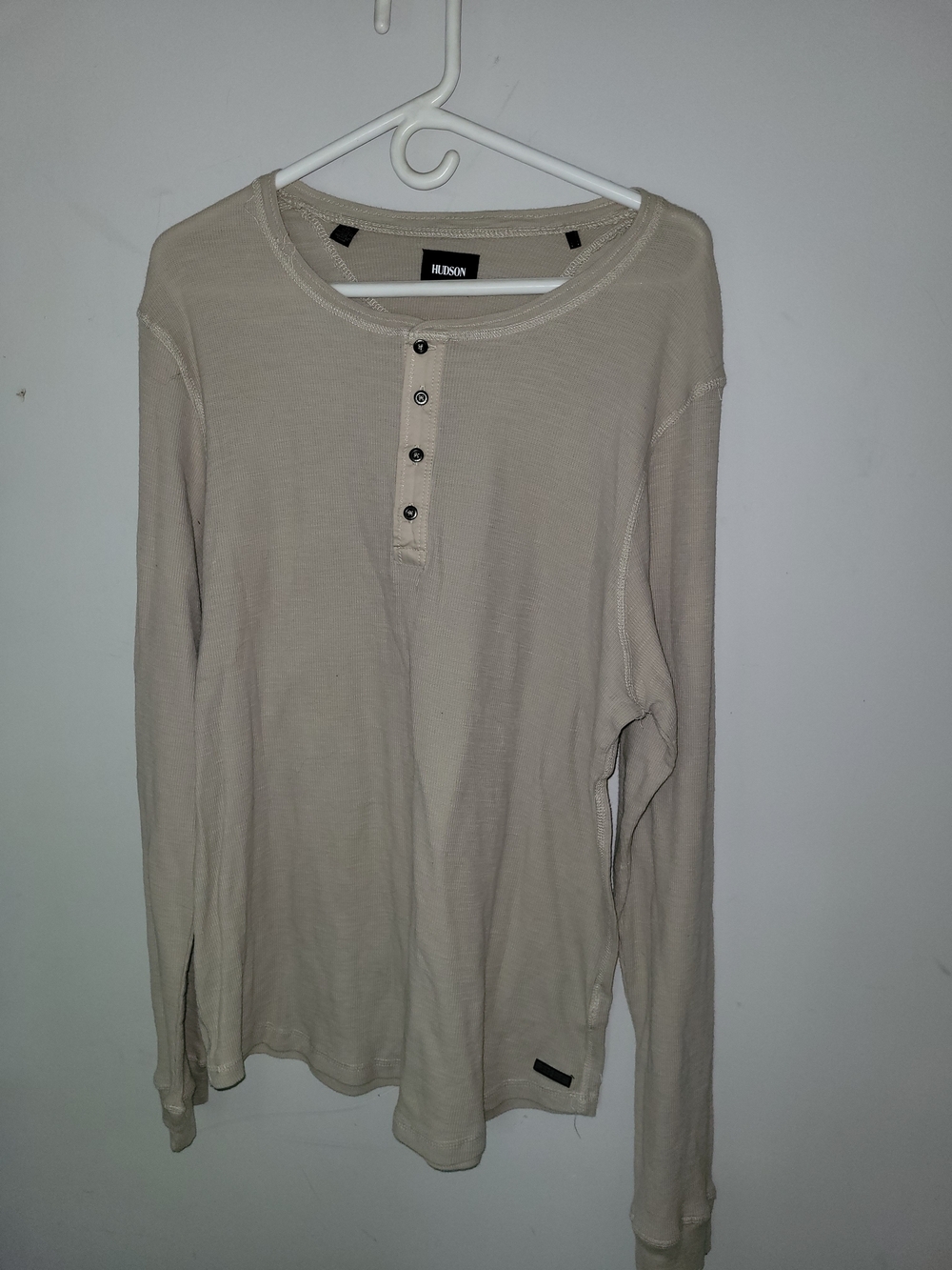 Hudson Jeans Beige Long-Sleeve Henley Shirt